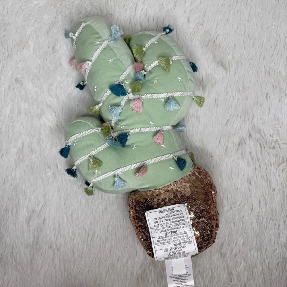LAUREN CONRAD / green sequin pom pom boho cactus decor throw pillow